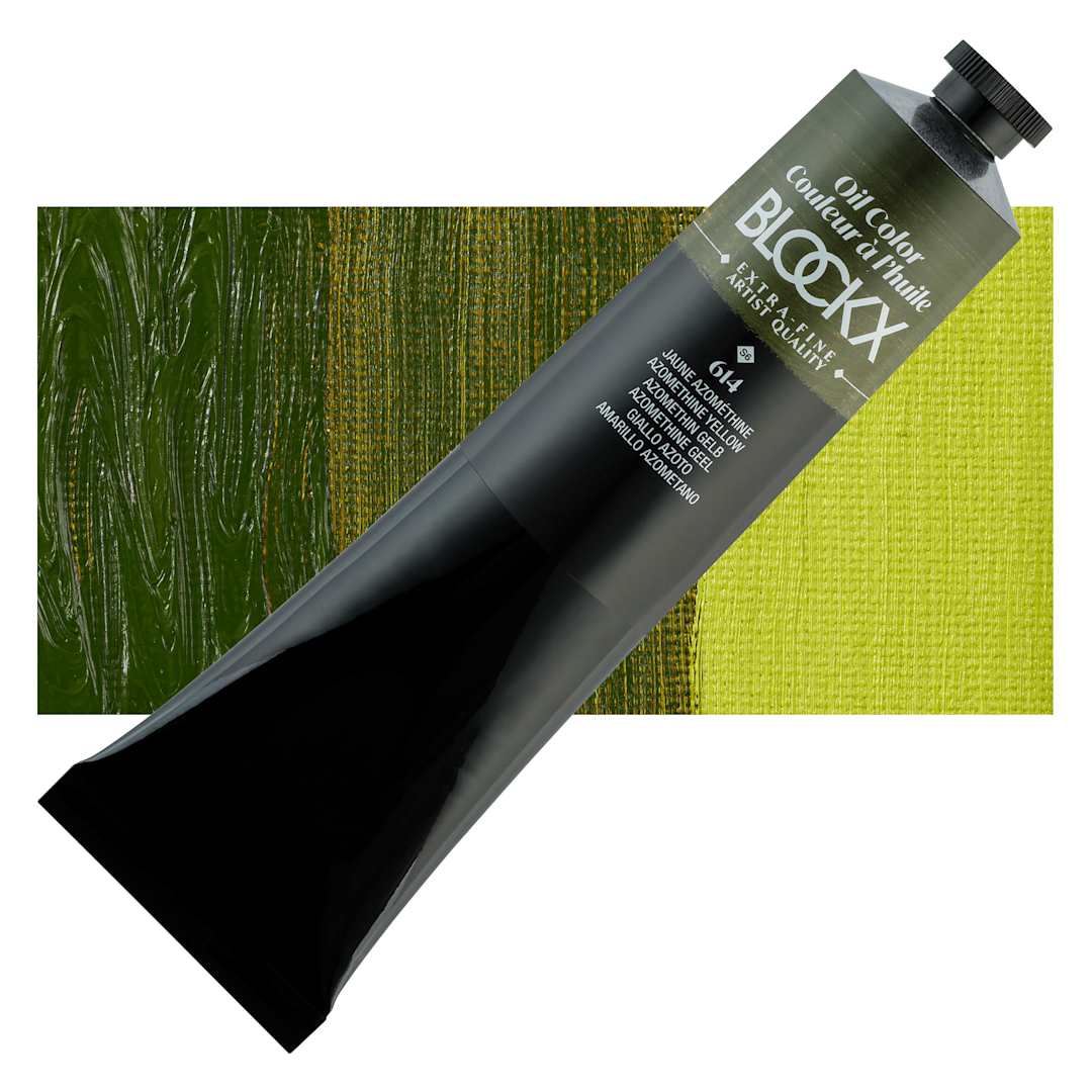 Open in modal - Blockx Artist Oil Color - Azomethine Yellow, 200 ml tube - Tube and Swatch