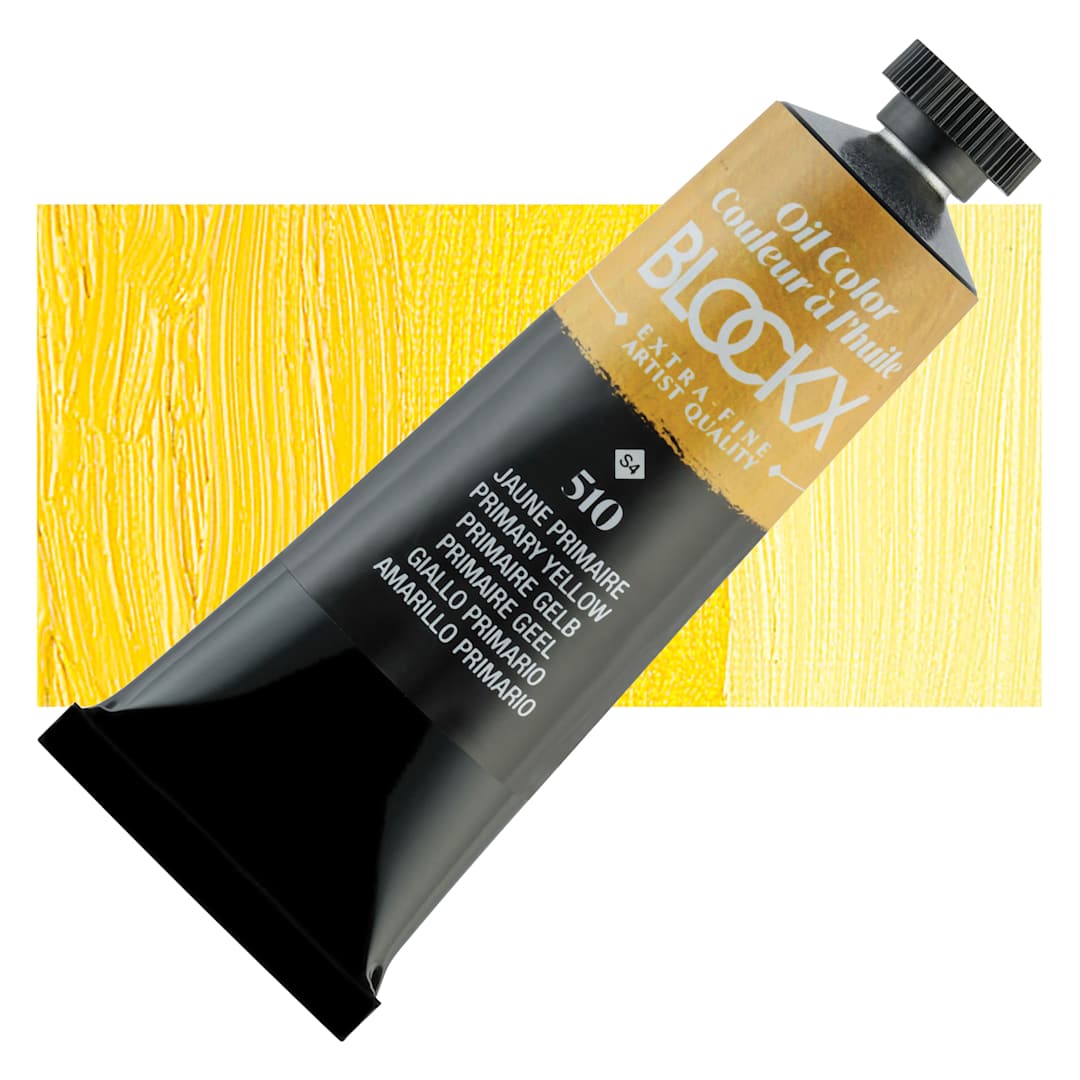 Open in modal - Blockx Artist Oil Color - Primary Yellow, 35 ml tube and swatch