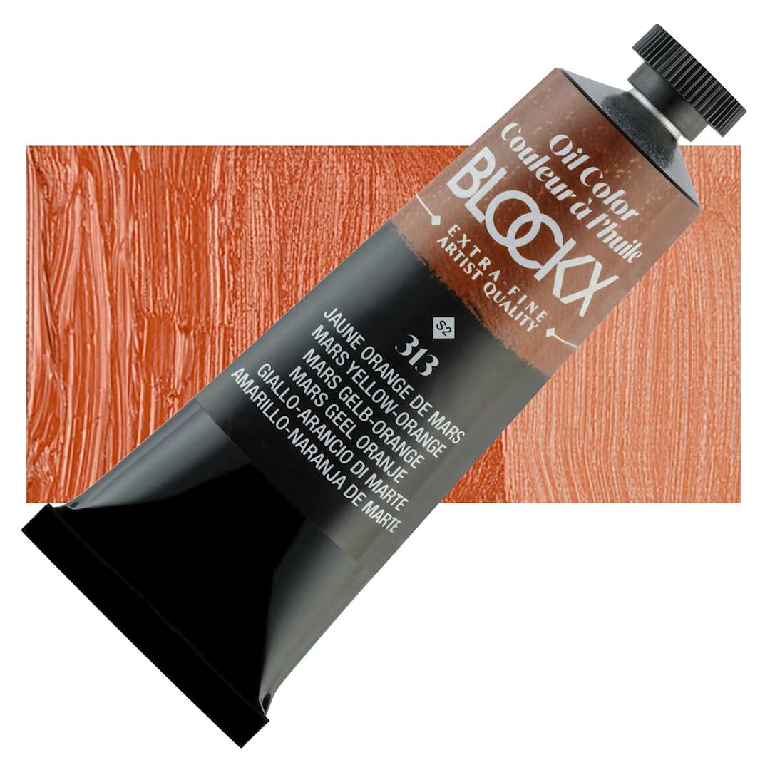Open in modal - Blockx Artist Oil Color - Mars Yellow Orange, 35 ml tube and swatch
