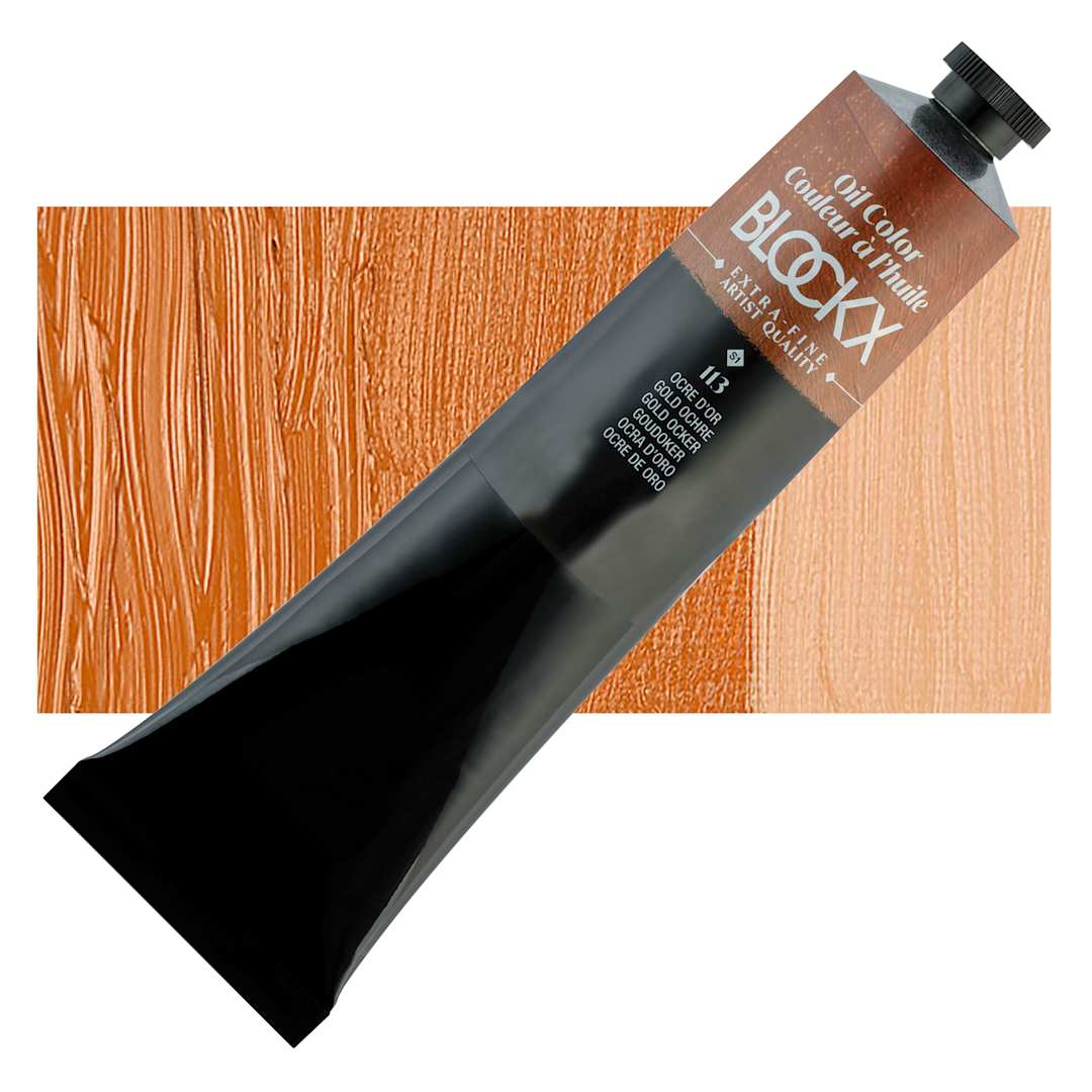 Open in modal - Blockx Artist Oil Color - Gold Ochre, 200 ml tube and swatch