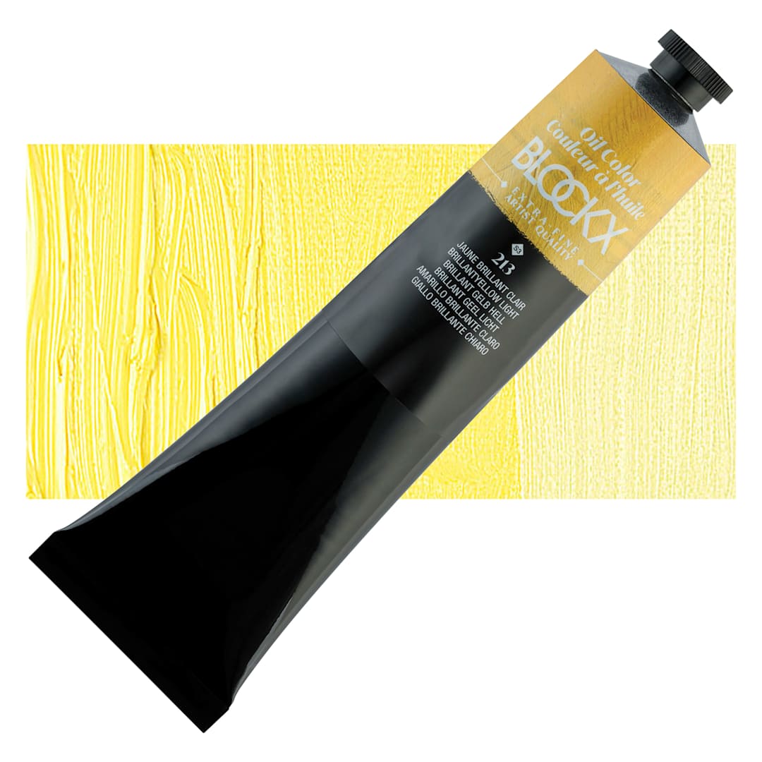 Open in modal - Blockx Artist Oil Color - Brilliant Yellow Light, 200 ml tube and swatch