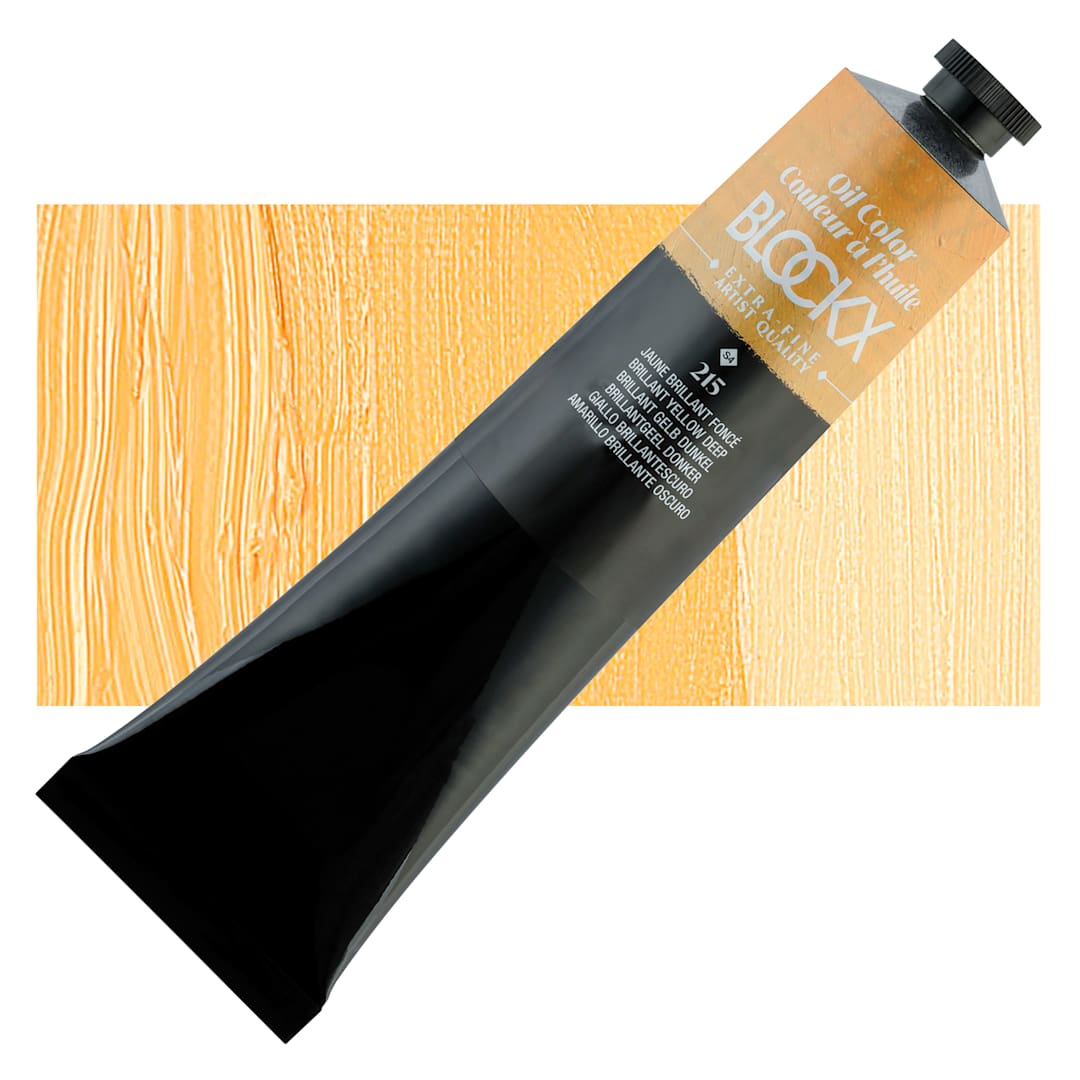 Open in modal - Blockx Artist Oil Color - Brilliant Yellow Deep, 200 ml Tube and swatch