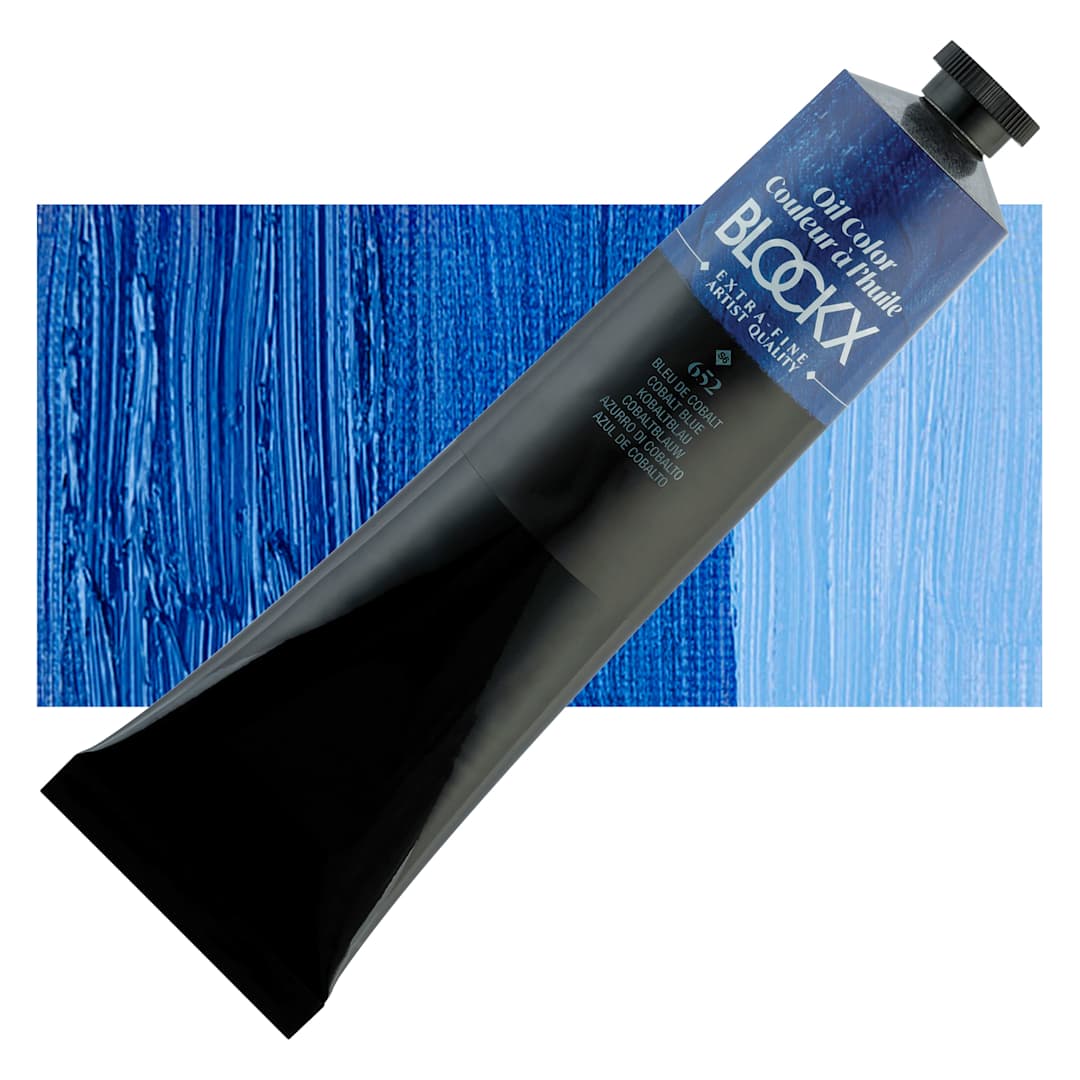 Open in modal - Blockx Artist Oil Color - Cobalt Blue, 200 ml tube and swatch
