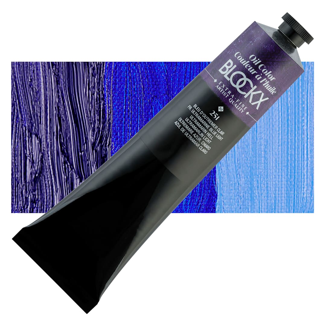 Open in modal - Blockx Artist Oil Color - French Ultramarine Blue Light, 200 ml tube and swatch