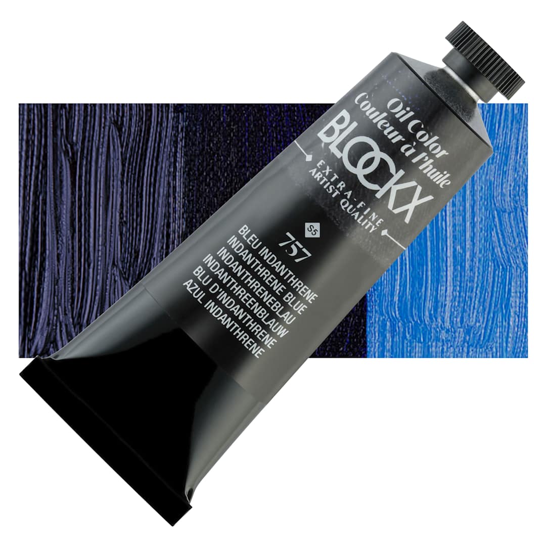 Open in modal - Blockx Artist Oil Color - Indanthrene Blue, 35 ml tube and swatch