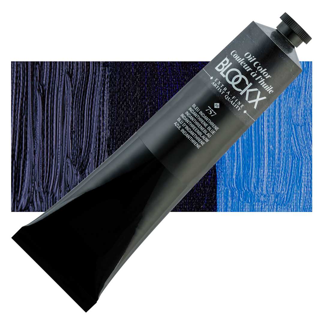 Open in modal - Blockx Artist Oil Color - Indanthrene Blue, 200 ml tube and swatch