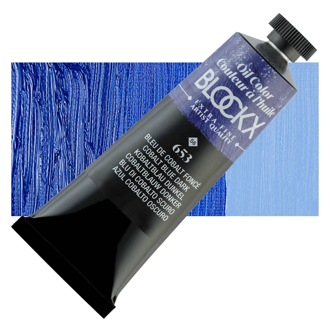 Open in modal - Blockx Artist Oil Color - Cobalt Blue Dark, 35 ml Tube and swatch