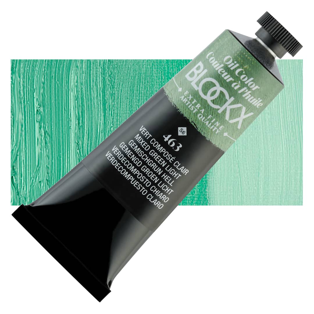 Open in modal - Blockx Artist Oil Color - Mixed Green Light, 35 ml tube and swatch
