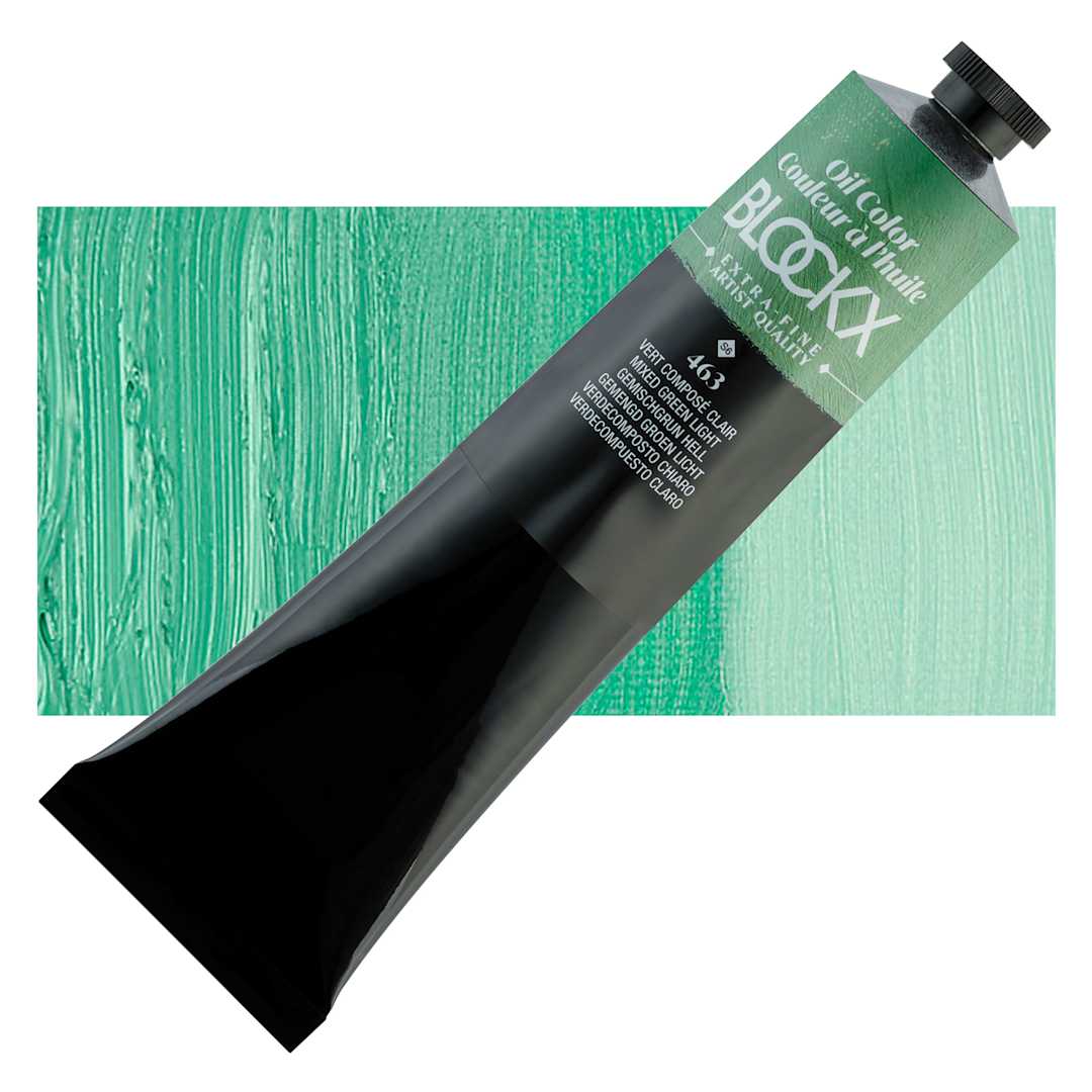 Open in modal - Blockx Artist Oil Color - Mixed Green Light, 200 ml tube and swatch