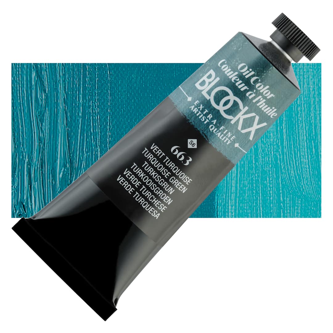 Open in modal - Blockx Artist Oil Color - Turquoise Green, 35 ml tube and swatch