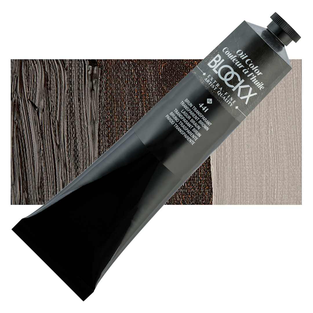 Open in modal - Blockx Artist Oil Color - Transparent Brown, 200 ml tube and swatch