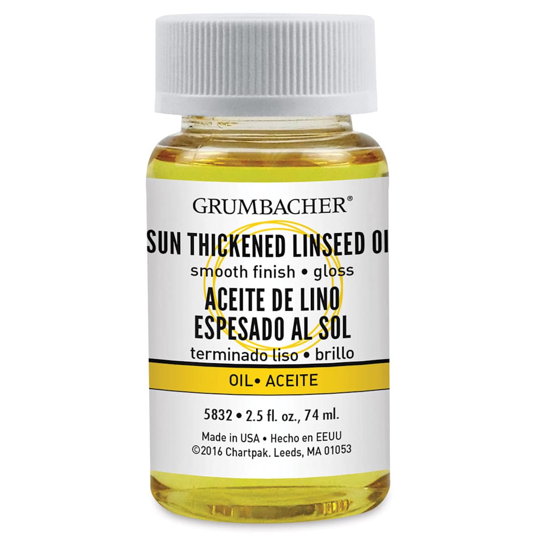 Open in modal - Grumbacher Sun-Thickened Linseed Oil - Front of 2.5 oz bottle