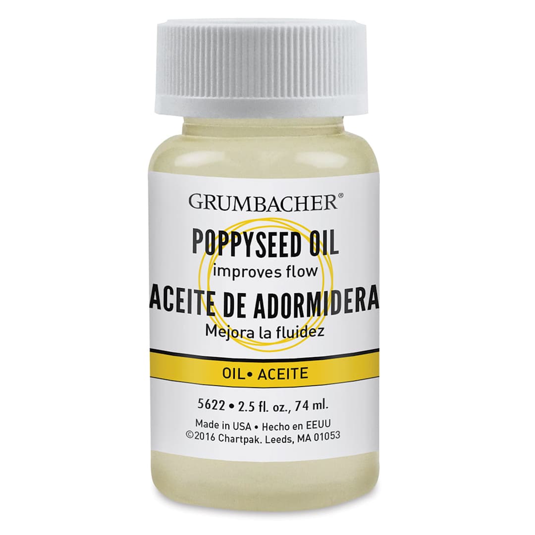 Open in modal - Grumbacher Poppyseed Oil - Front view of 2.5 oz Bottle