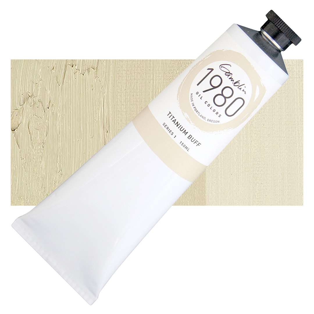 Open in modal - Gamblin 1980 Oil Paint - Titanium Buff, 150 ml tube and swatch