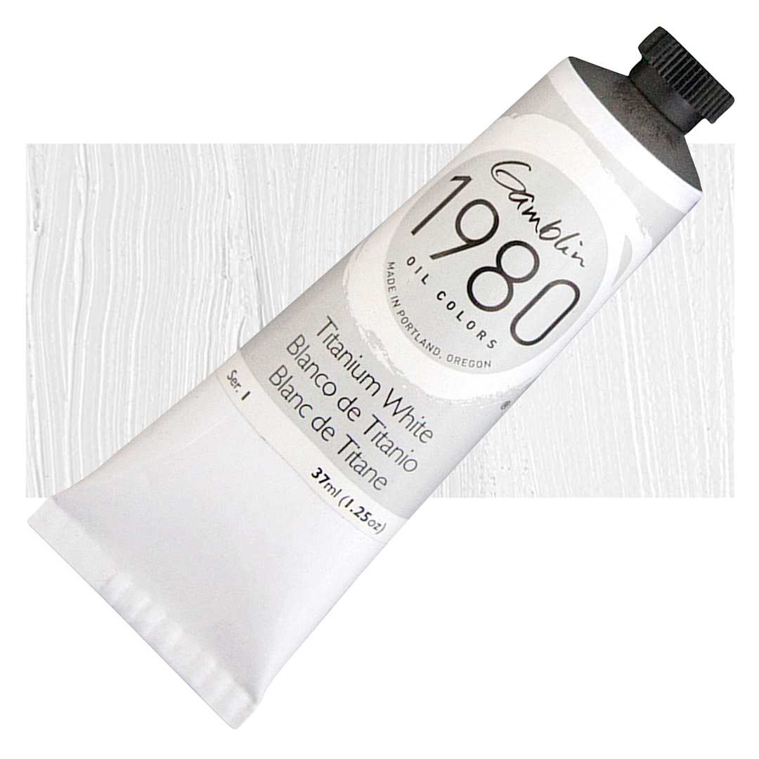 Open in modal - Gamblin 1980 Oil Paint - Titanium White, 37 ml tube and swatch