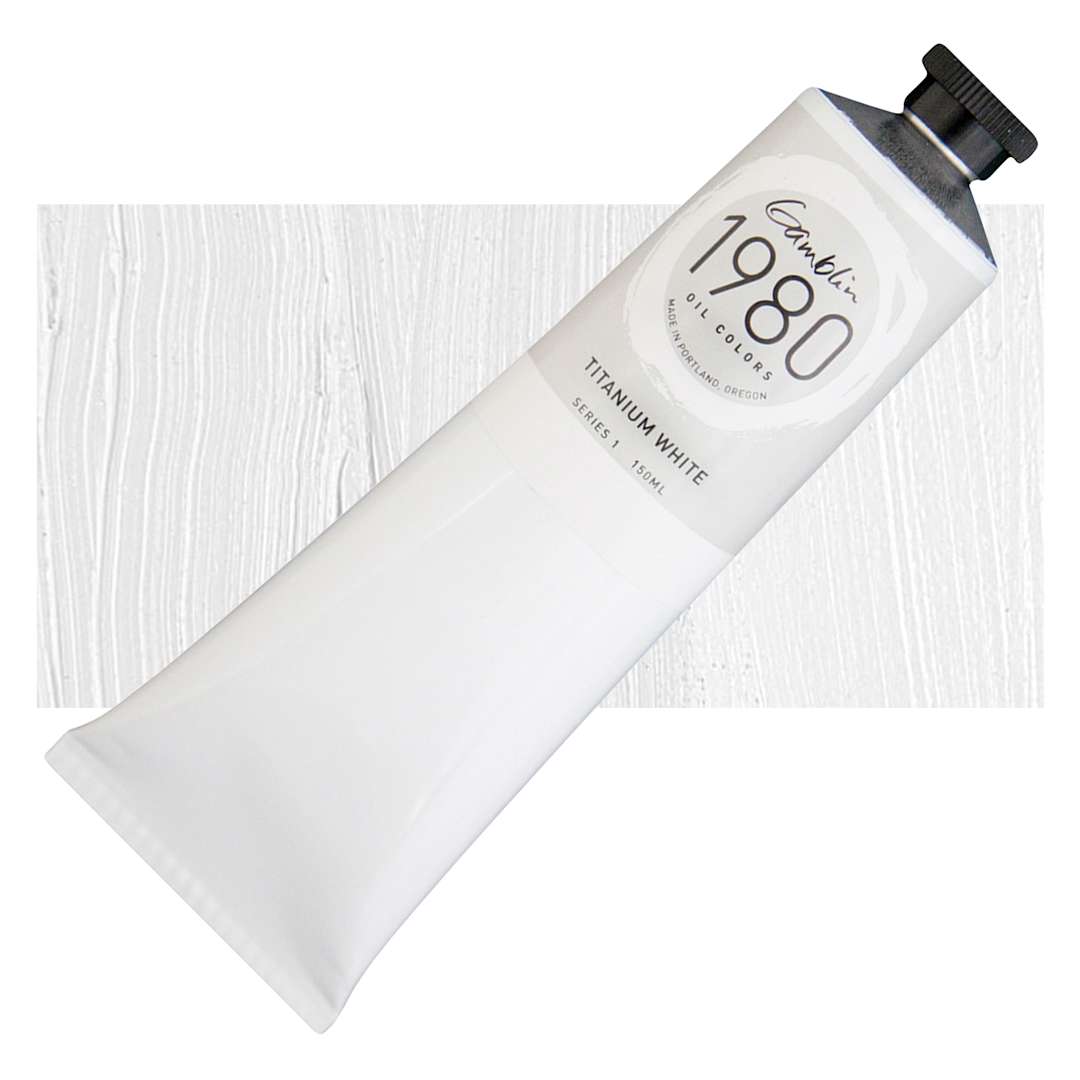 Open in modal - Gamblin 1980 Oil Paint - Titanium White, 150 ml tube and swatch