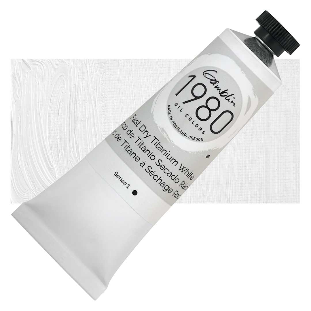 Open in modal - Gamblin 1980 Fast Dry Oil Paint - Titanium White, 37 ml tube and swatch