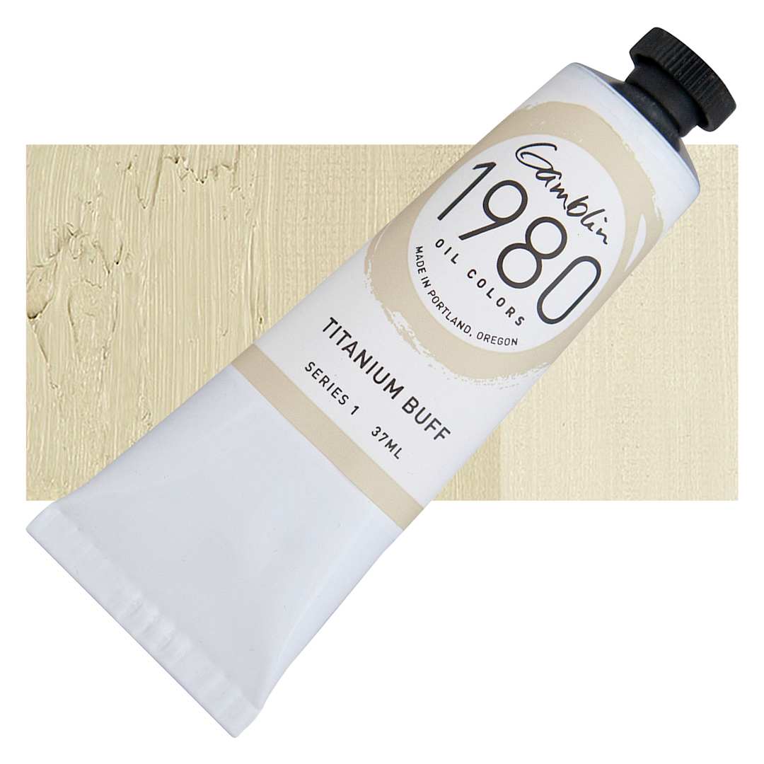 Open in modal - Gamblin 1980 Oil Paint - Titanium Buff, 37 ml tube and swatch