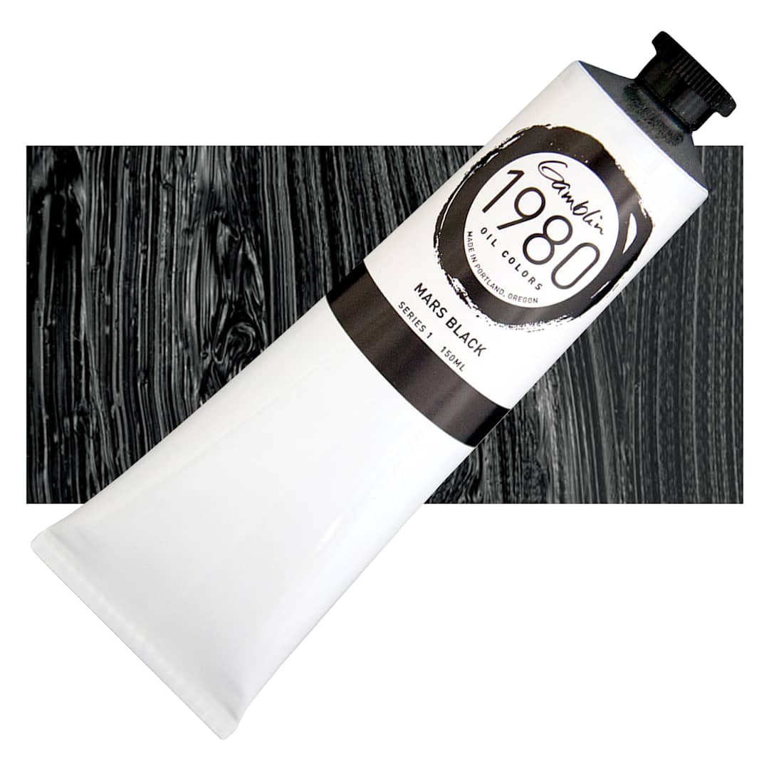 Open in modal - Gamblin 1980 Oil Paint - Mars Black, 150 ml tube and swatch
