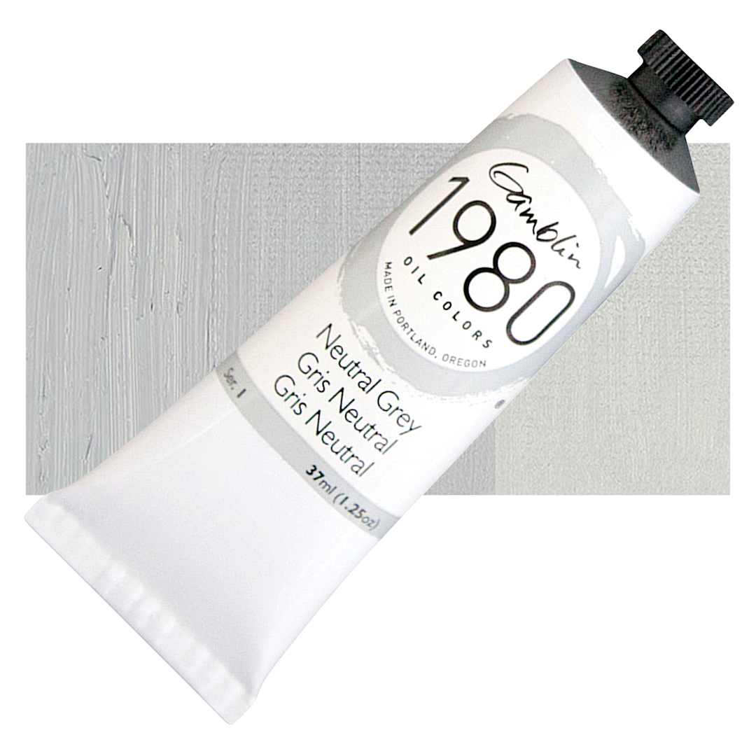 Open in modal - Gamblin 1980 Oil Paint - Neutral Gray, 37 ml tube and swatch