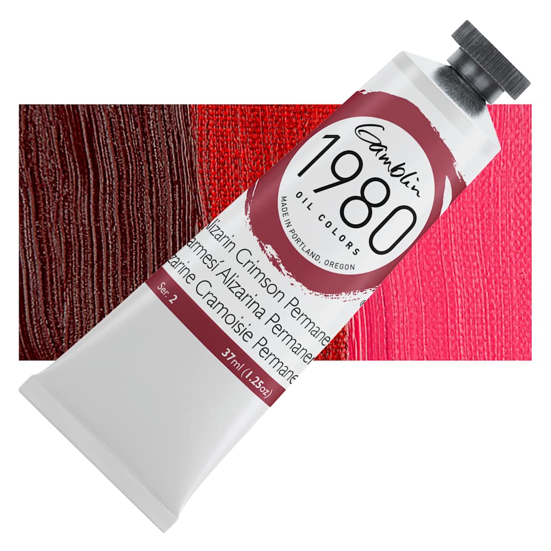 Open in modal - Gamblin 1980 Oil Paint - Alizarin Crimson Permanent, 37 ml tube and swatch
