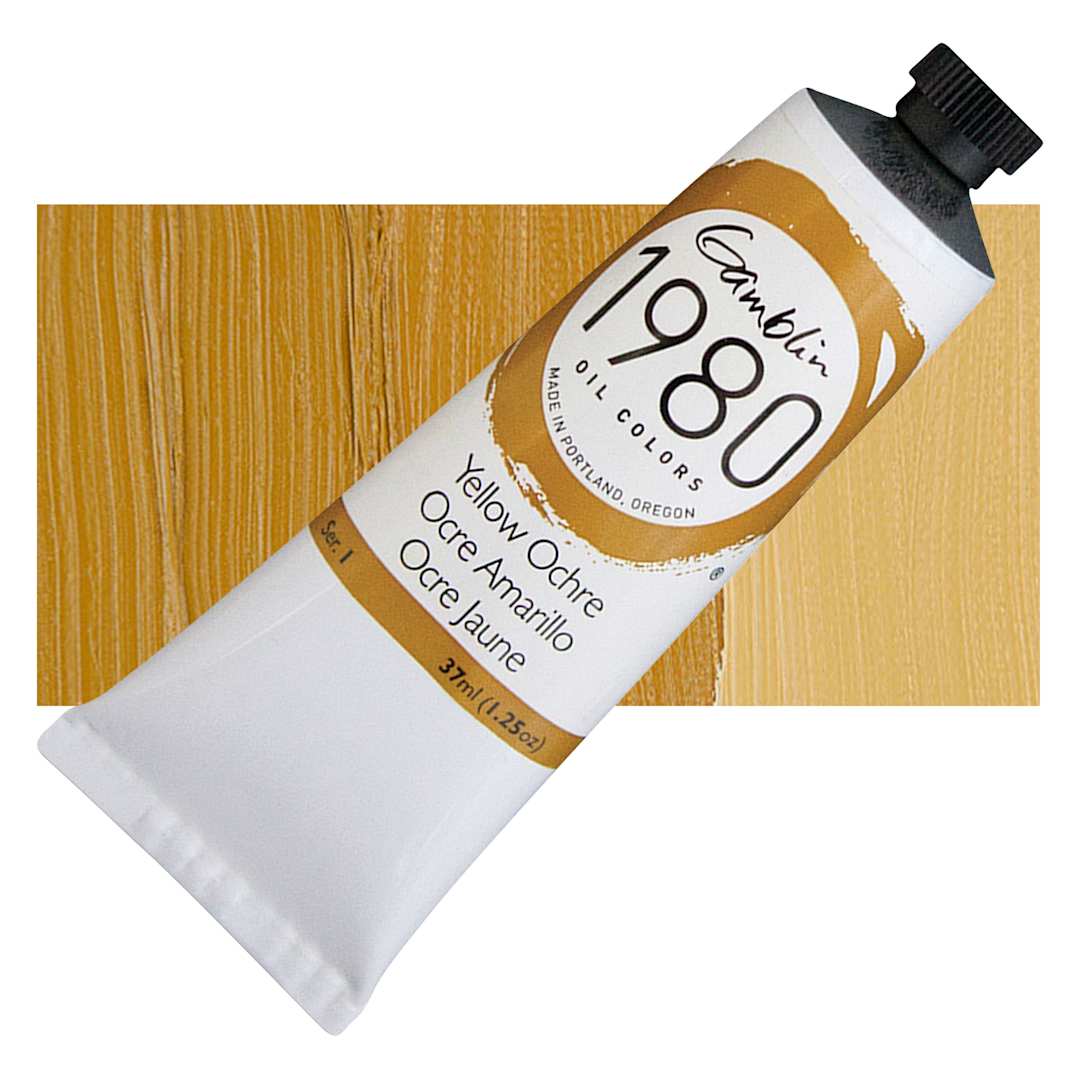 Open in modal - Gamblin 1980 Oil Paint - Yellow Ochre, 37 ml tube and swatch