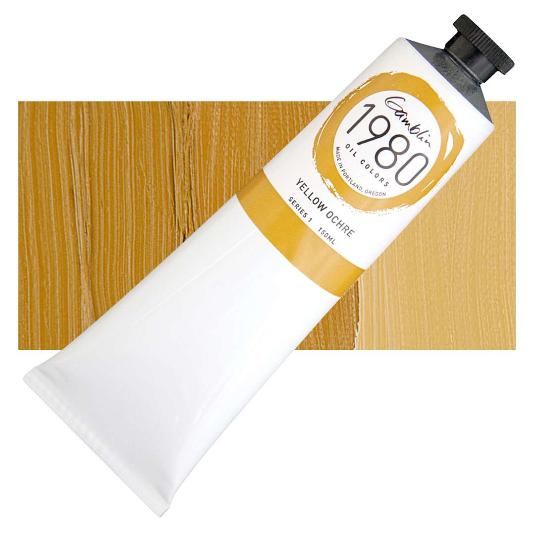 Open in modal - Gamblin 1980 Oil Paint - Yellow Ochre, 150 ml tube and swatch