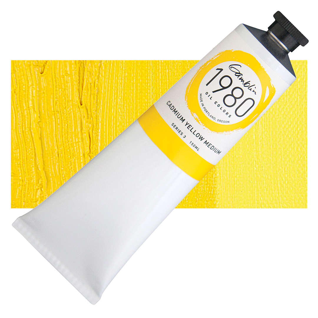 Open in modal - Gamblin 1980 Oil Paint - Cadmium Yellow Medium, 150 ml tube and swatch