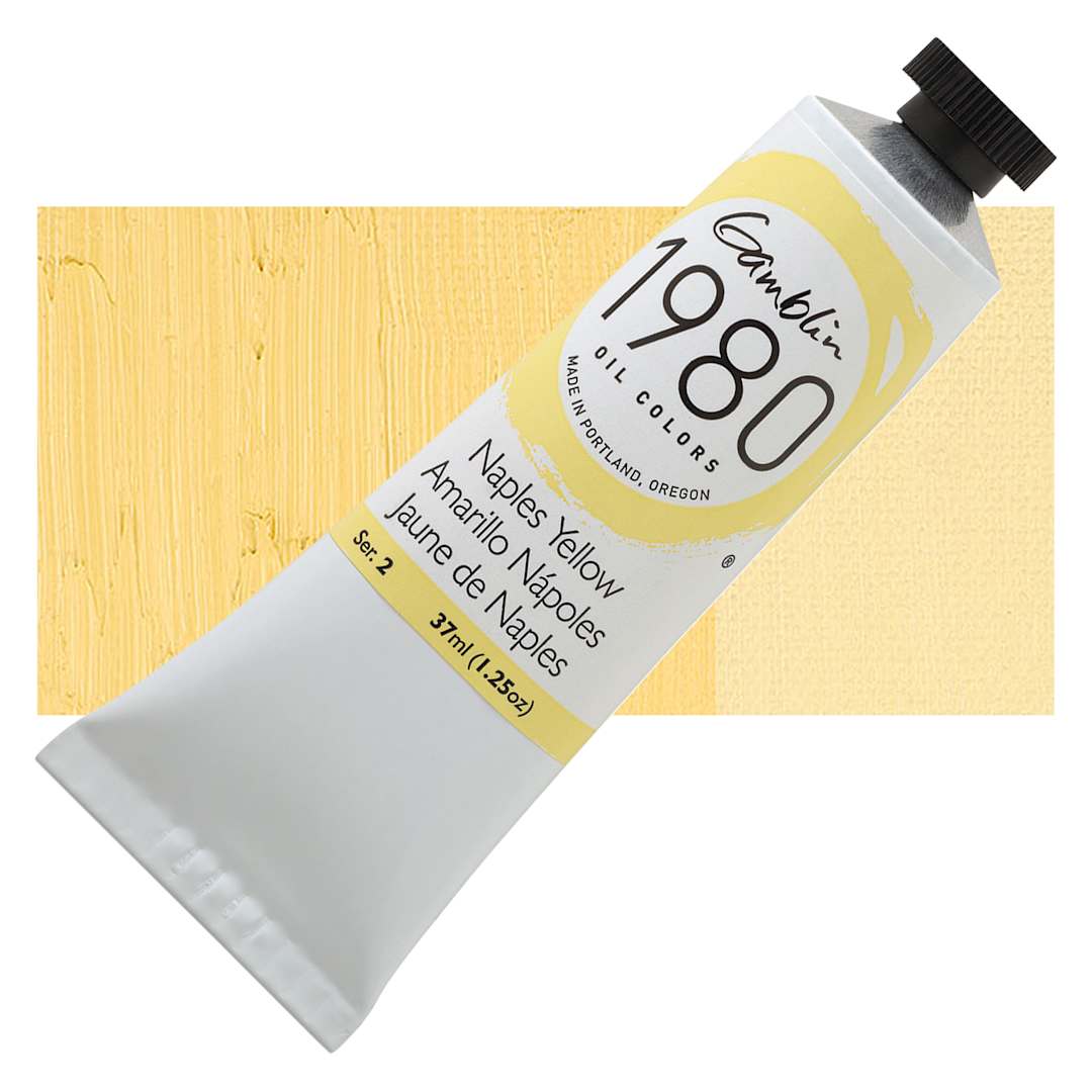 Open in modal - Gamblin 1980 Oil Paint - Naples Yellow, 37 ml tube and swatch