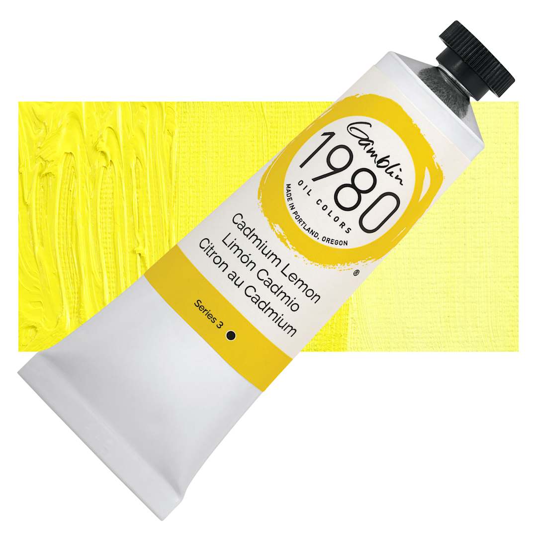 Open in modal - Gamblin 1980 Oils - Cadmium Lemon, 37 ml tube and swatch