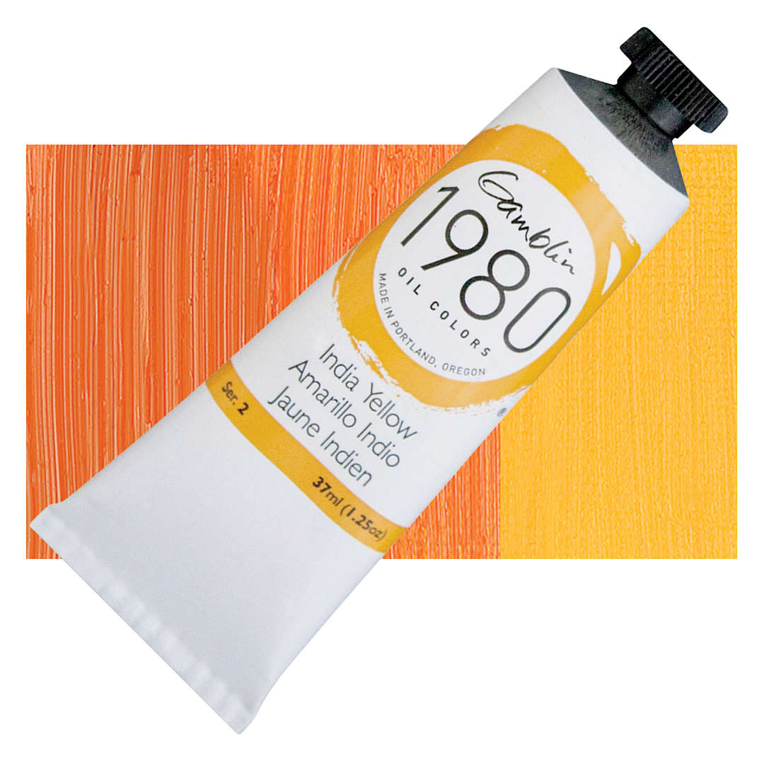 Open in modal - Gamblin 1980 Oil Paint - India Yellow, 37 ml tube and swatch