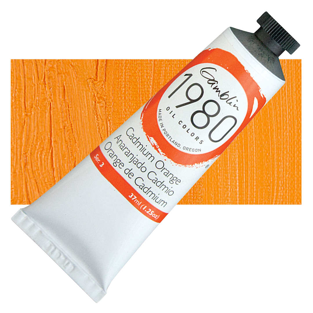 Open in modal - Gamblin 1980 Oil Paint - Cadmium Orange, 37 ml tube and swatch