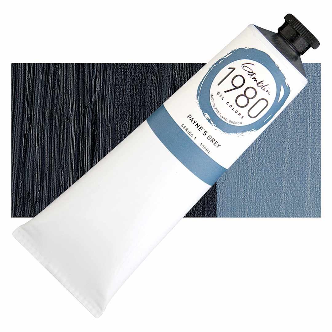 Open in modal - Gamblin 1980 Oil Paint - Payne's Gray, 150 ml tube and swatch