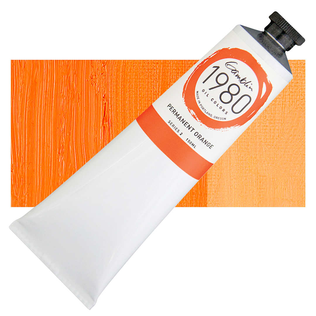 Open in modal - Gamblin 1980 Oil Paint - Permanent Orange, 150 ml tube and swatch