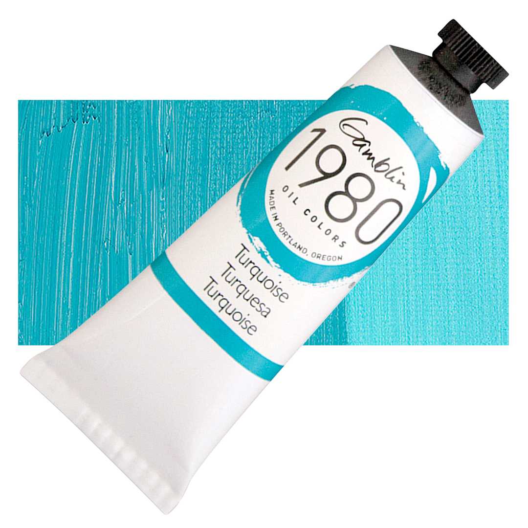 Open in modal - Gamblin 1980 Oil Paint - Turquoise, 37 ml tube and swatch