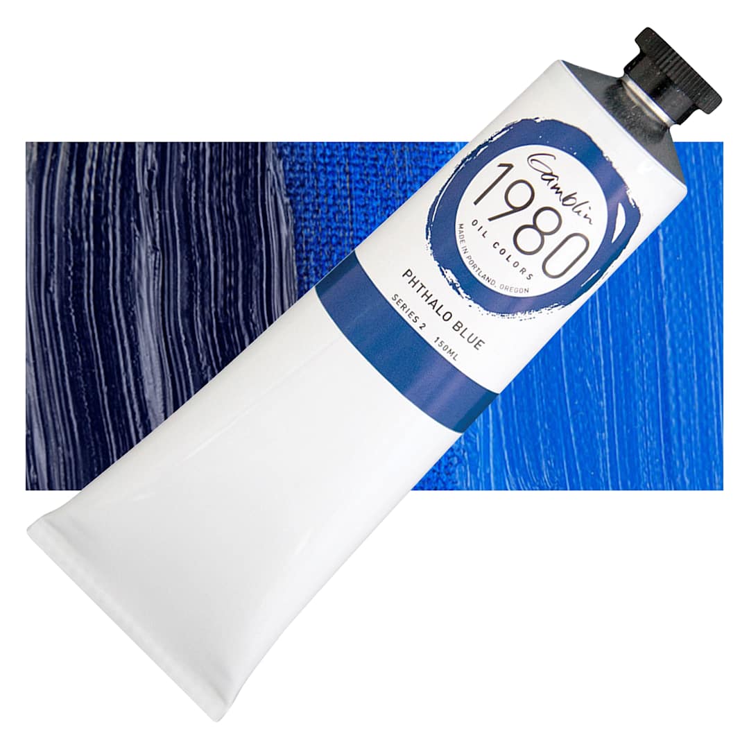 Open in modal - Gamblin 1980 Oil Paint - Phthalo Blue, 150 ml tube and swatch