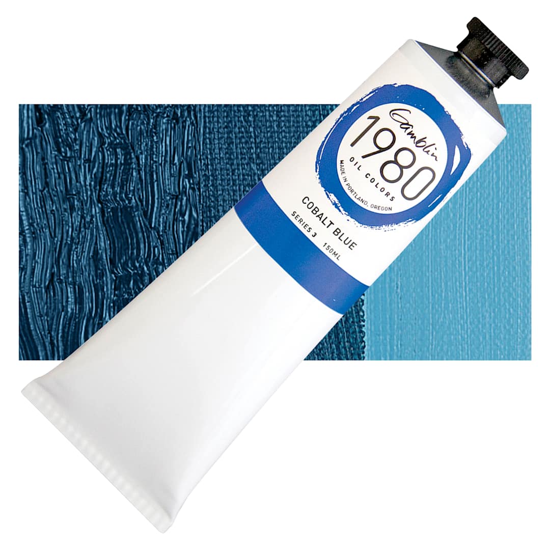 Open in modal - Gamblin 1980 Oil Paint - Cobalt Blue, 150 ml tube and swatch