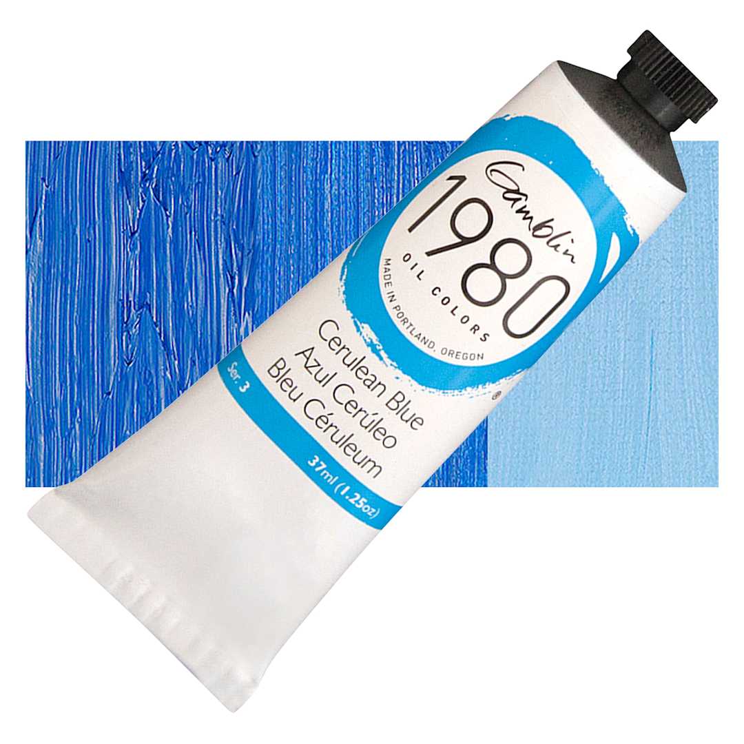 Open in modal - Gamblin 1980 Oil Paint - Cerulean Blue, 37 ml tube and swatch