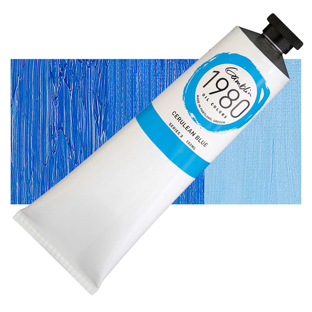 Open in modal - Gamblin 1980 Oil Paint - Cerulean Blue, 150 ml tube and swatch