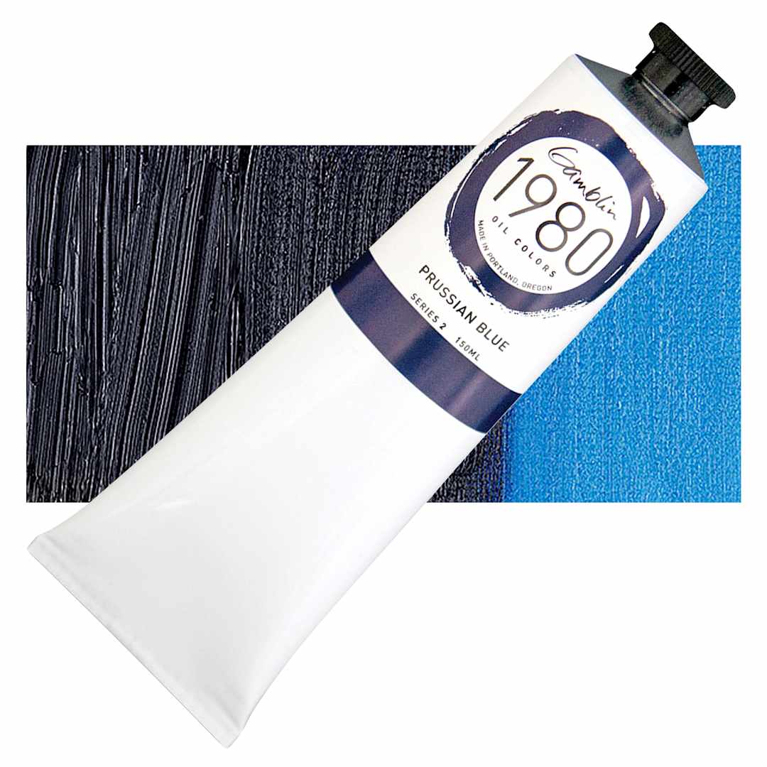 Open in modal - Gamblin 1980 Oil Paint - Prussian Blue, 150 ml tube and swatch