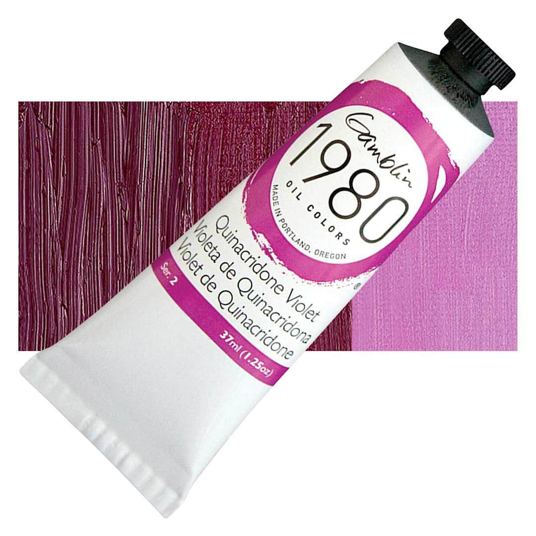 Open in modal - Gamblin 1980 Oil Paint - Quinacridone Violet, 37 ml tube and swatch