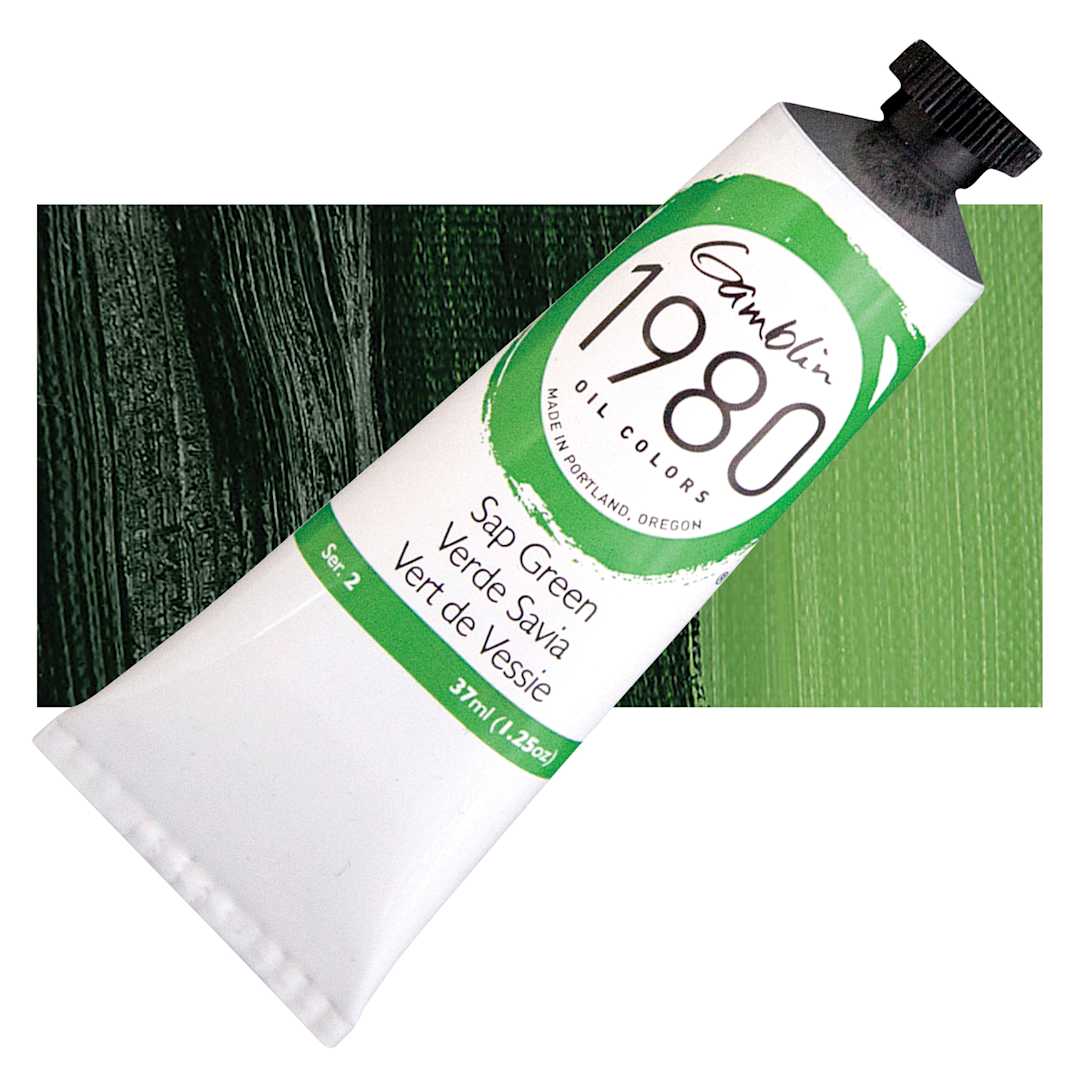 Open in modal - Gamblin 1980 Oil Paint - Sap Green, 37 ml tube and swatch