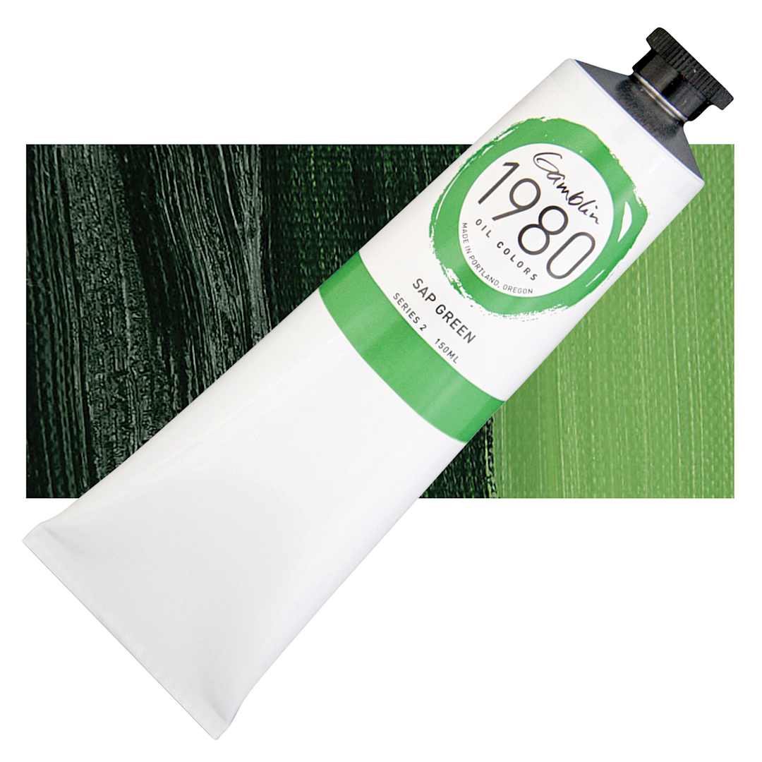Open in modal - Gamblin 1980 Oil Paint - Sap Green, 150 ml tube and swatch