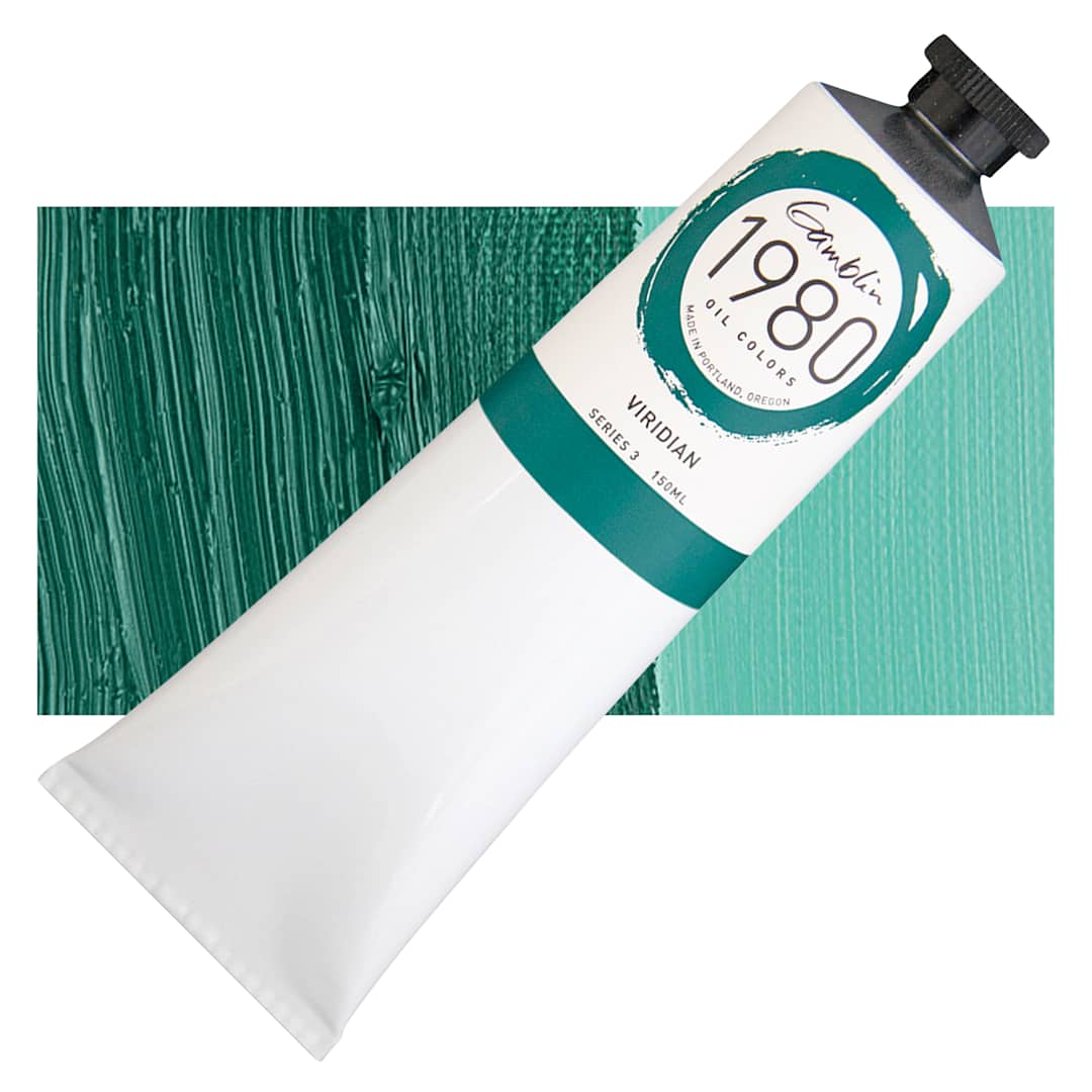 Open in modal - Gamblin 1980 Oil Paint - Viridian, 150 ml tube and swatch