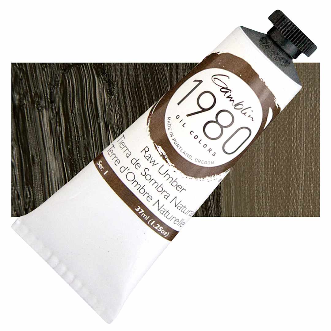 Open in modal - Gamblin 1980 Oil Paint - Raw Umber, 37 ml tube and swatch