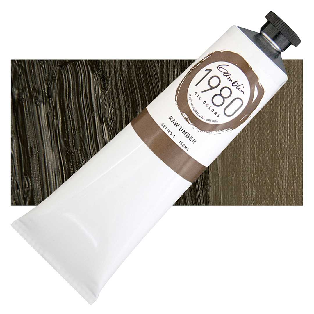 Open in modal - Gamblin 1980 Oil Paint - Raw Umber, 150 ml tube and swatch