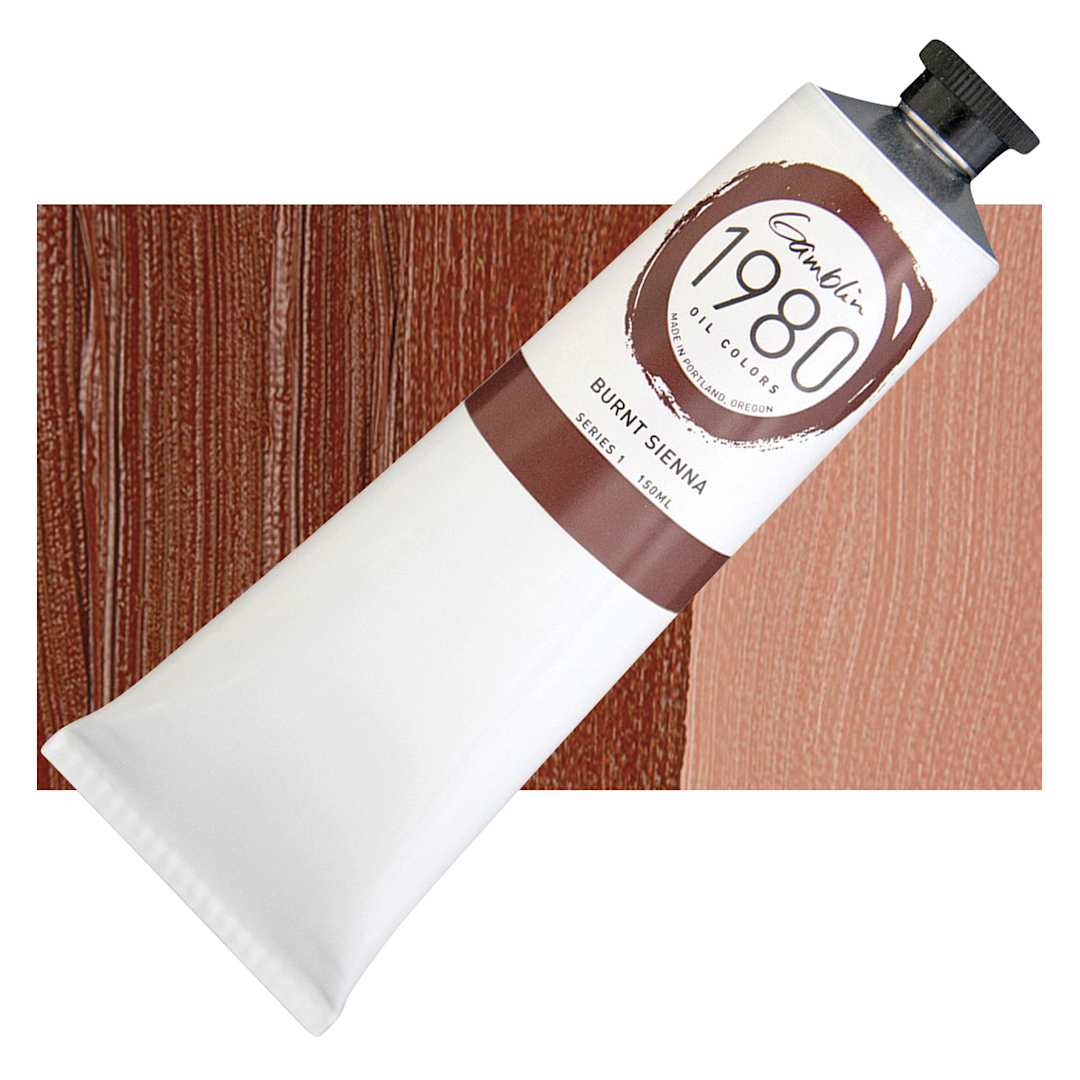 Open in modal - Gamblin 1980 Oil Paint - Burnt Sienna, 150 ml tube and swatch