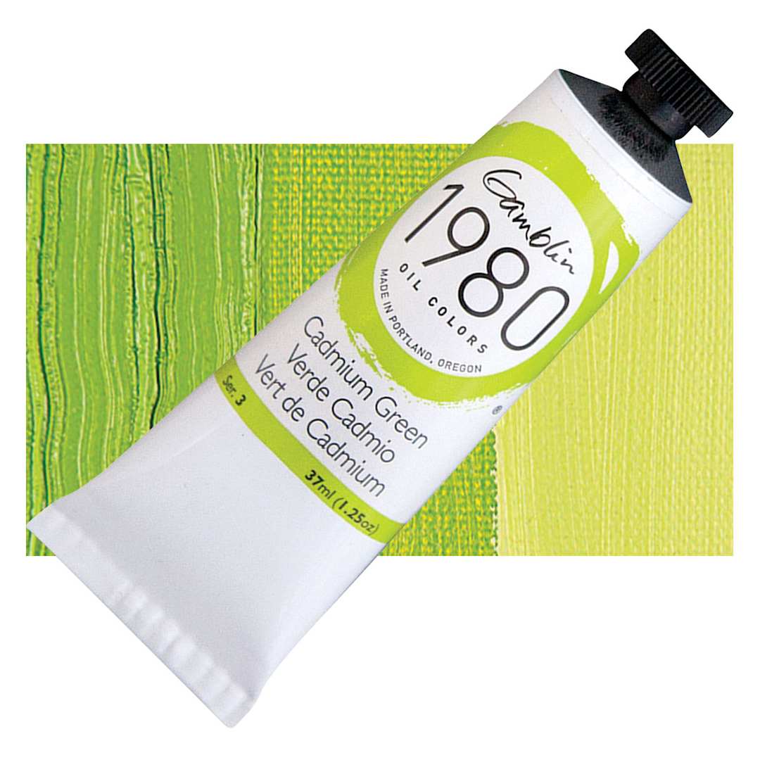 Open in modal - Gamblin 1980 Oil Paint - Cadmium Green, 37 ml tube and swatch