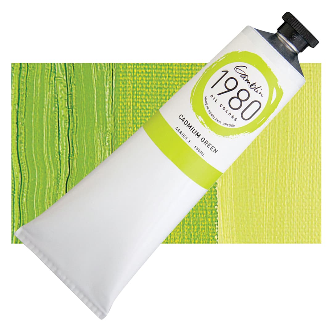 Open in modal - Gamblin 1980 Oil Paint - Cadmium Green, 150 ml tube and swatch