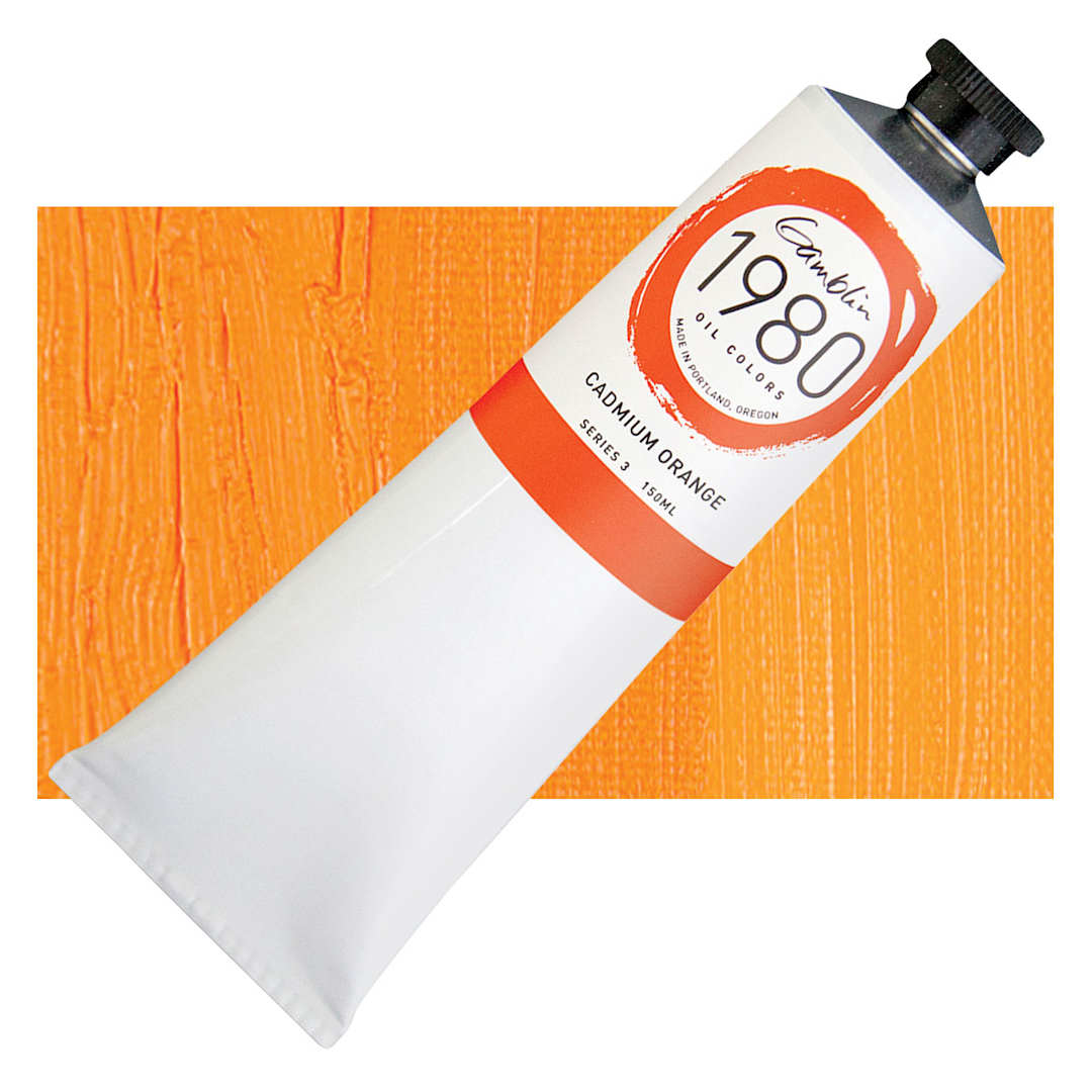 Open in modal - Gamblin 1980 Oil Paint - Cadmium Orange, 150 ml tube and swatch